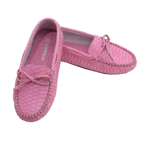 L'Amour Toddler Girls Fuchsia Bow Leather Moccasin 7-10 Toddler - SophiasStyle.com